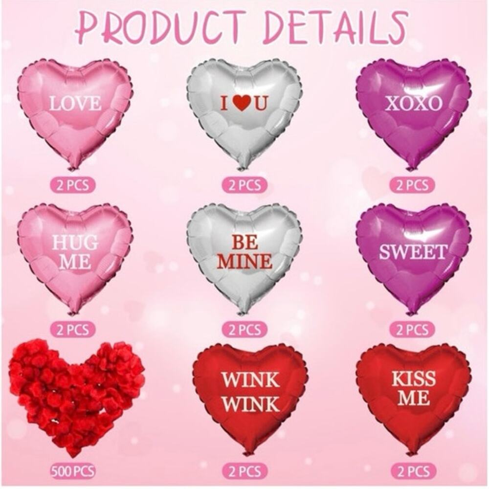 NEW Valentines Heart Balloon Set‎ Rose Petals Love XO Romantic Party Decor Foil
